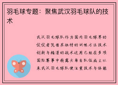 羽毛球专题：聚焦武汉羽毛球队的技术