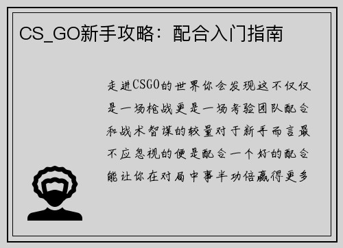 CS_GO新手攻略：配合入门指南