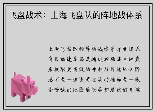 飞盘战术：上海飞盘队的阵地战体系
