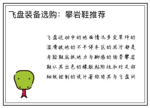 飞盘装备选购：攀岩鞋推荐